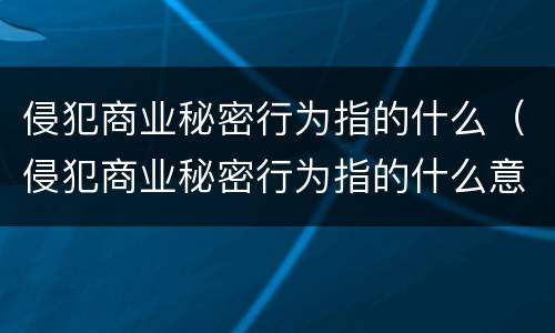 侵犯商业秘密行为指的什么（侵犯商业秘密行为指的什么意思）