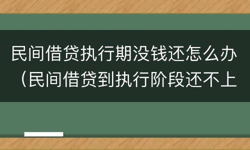 民间借贷执行期没钱还怎么办（民间借贷到执行阶段还不上钱怎么办）