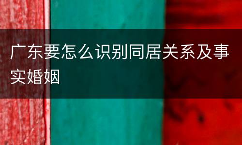 广东要怎么识别同居关系及事实婚姻