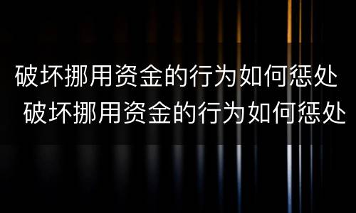 破坏挪用资金的行为如何惩处 破坏挪用资金的行为如何惩处他