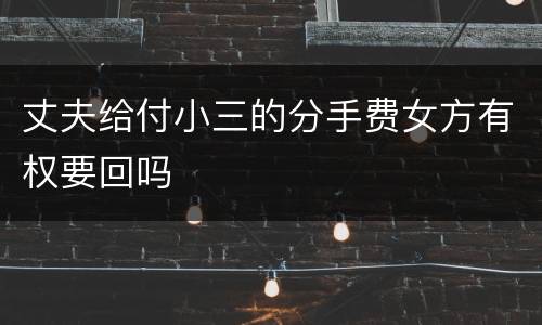 丈夫给付小三的分手费女方有权要回吗