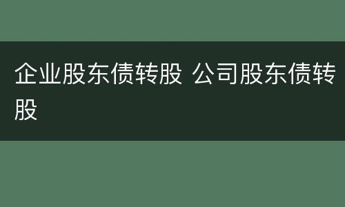 企业股东债转股 公司股东债转股