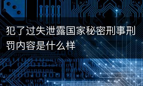 犯了过失泄露国家秘密刑事刑罚内容是什么样