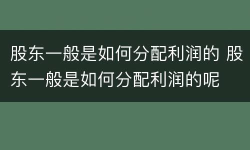 股东一般是如何分配利润的 股东一般是如何分配利润的呢