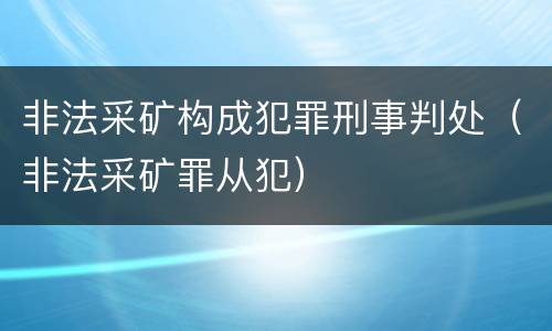 非法采矿构成犯罪刑事判处（非法采矿罪从犯）