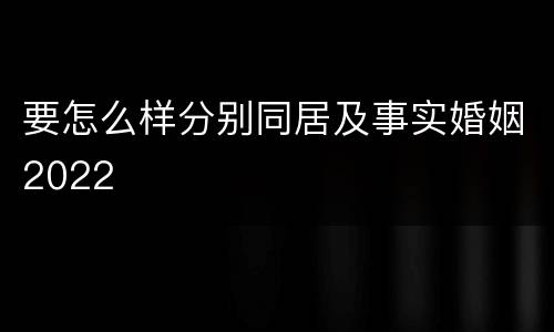 要怎么样分别同居及事实婚姻2022