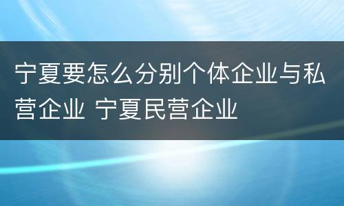 宁夏要怎么分别个体企业与私营企业 宁夏民营企业