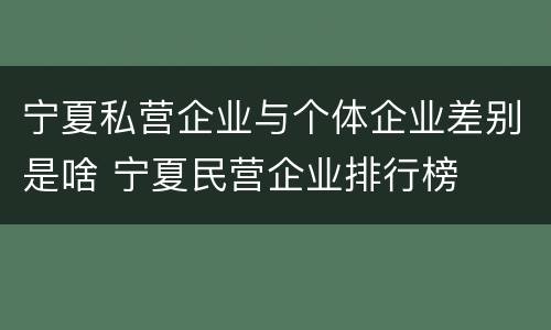 宁夏私营企业与个体企业差别是啥 宁夏民营企业排行榜