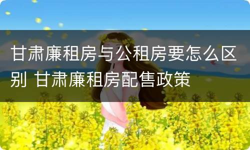 甘肃廉租房与公租房要怎么区别 甘肃廉租房配售政策