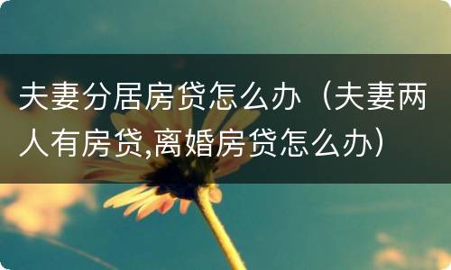 夫妻分居房贷怎么办（夫妻两人有房贷,离婚房贷怎么办）