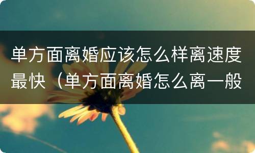 单方面离婚应该怎么样离速度最快（单方面离婚怎么离一般要多久）