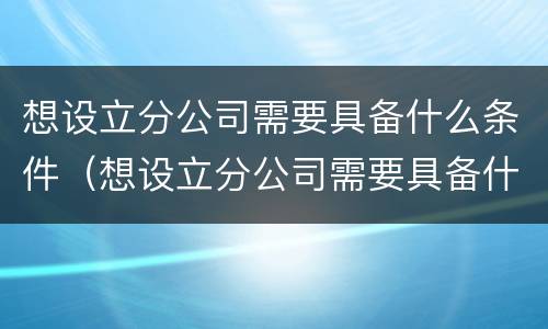 想设立分公司需要具备什么条件（想设立分公司需要具备什么条件和要求）