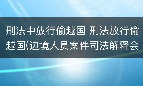 刑法中放行偷越国 刑法放行偷越国(边境人员案件司法解释会如何规定
