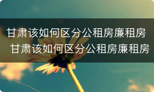 甘肃该如何区分公租房廉租房 甘肃该如何区分公租房廉租房区别