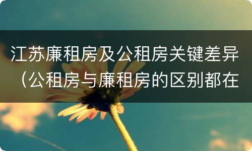江苏廉租房及公租房关键差异（公租房与廉租房的区别都在此,别再搞错了!）