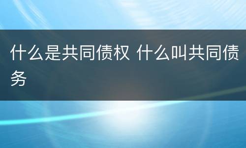 什么是共同债权 什么叫共同债务