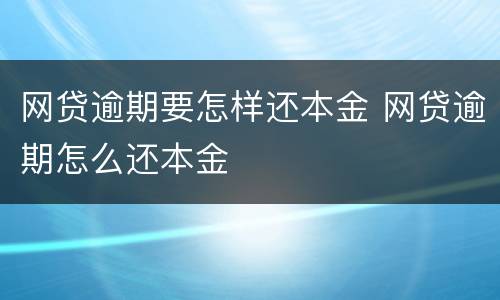 网贷逾期要怎样还本金 网贷逾期怎么还本金