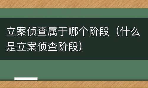 立案侦查属于哪个阶段（什么是立案侦查阶段）