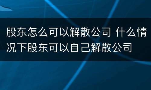 股东怎么可以解散公司 什么情况下股东可以自己解散公司