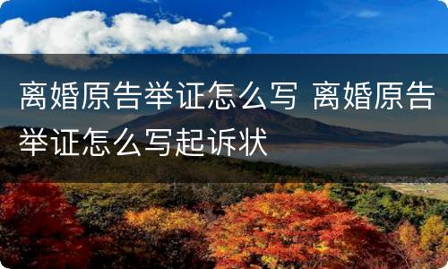 离婚原告举证怎么写 离婚原告举证怎么写起诉状