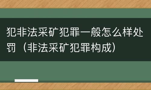 犯非法采矿犯罪一般怎么样处罚（非法采矿犯罪构成）