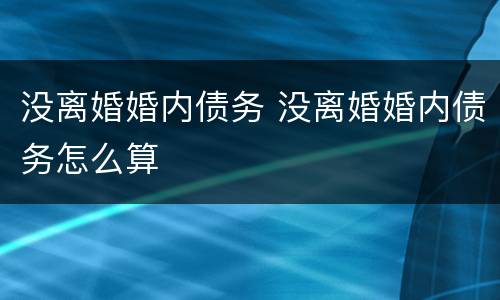 没离婚婚内债务 没离婚婚内债务怎么算