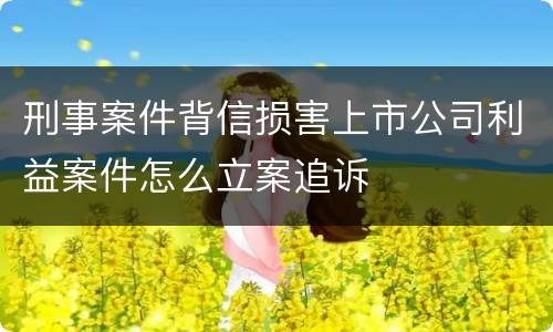 刑事案件背信损害上市公司利益案件怎么立案追诉