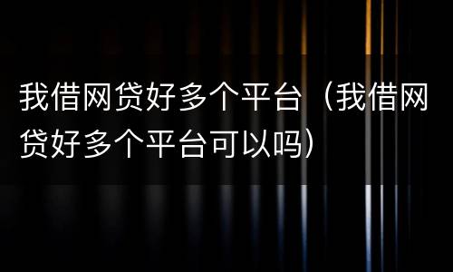 我借网贷好多个平台（我借网贷好多个平台可以吗）