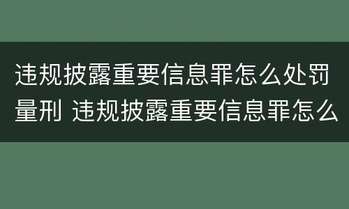 违规披露重要信息罪怎么处罚量刑 违规披露重要信息罪怎么处罚量刑标准