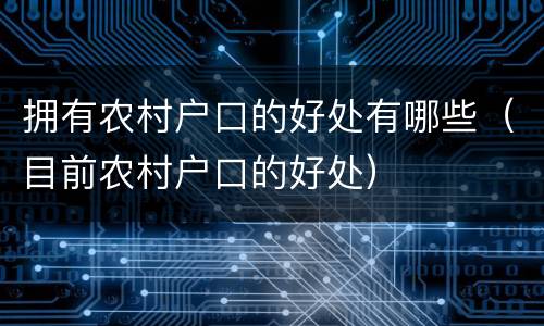 拥有农村户口的好处有哪些（目前农村户口的好处）