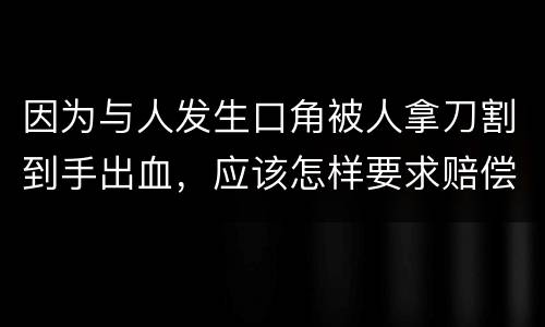 因为与人发生口角被人拿刀割到手出血，应该怎样要求赔偿