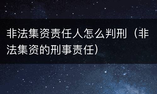 非法集资责任人怎么判刑（非法集资的刑事责任）