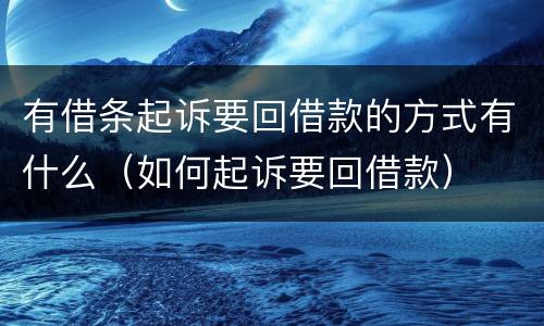 有借条起诉要回借款的方式有什么（如何起诉要回借款）