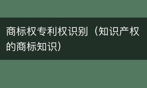 商标权专利权识别（知识产权的商标知识）