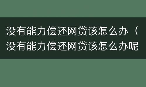 没有能力偿还网贷该怎么办（没有能力偿还网贷该怎么办呢）
