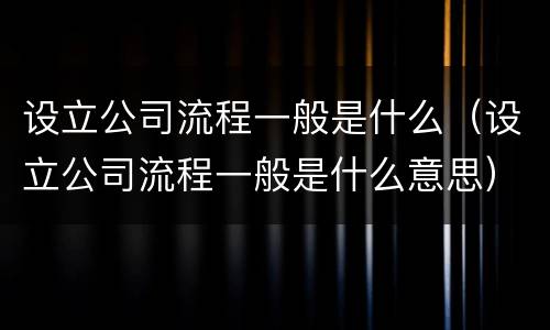 设立公司流程一般是什么（设立公司流程一般是什么意思）