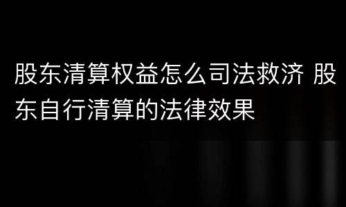 股东清算权益怎么司法救济 股东自行清算的法律效果