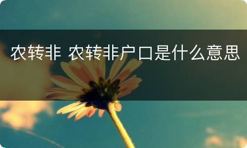 农转非 农转非户口是什么意思