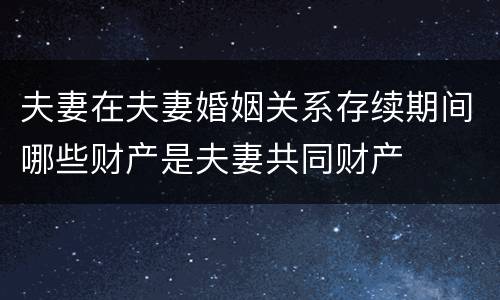 夫妻在夫妻婚姻关系存续期间哪些财产是夫妻共同财产