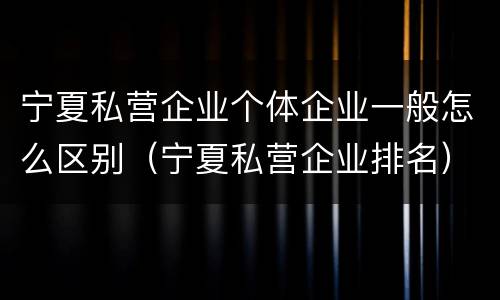 宁夏私营企业个体企业一般怎么区别（宁夏私营企业排名）