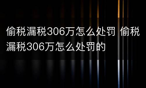 偷税漏税306万怎么处罚 偷税漏税306万怎么处罚的