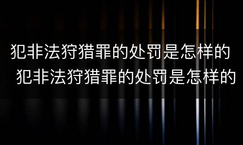 犯非法狩猎罪的处罚是怎样的 犯非法狩猎罪的处罚是怎样的情形