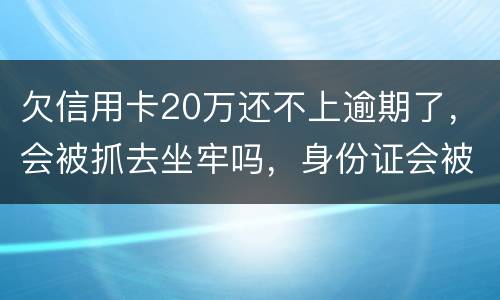 欠信用卡20万还不上逾期了，会被抓去坐牢吗，身份证会被封吗