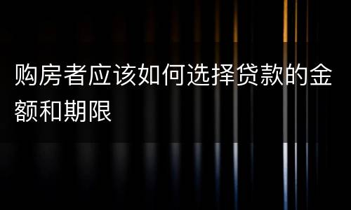 购房者应该如何选择贷款的金额和期限