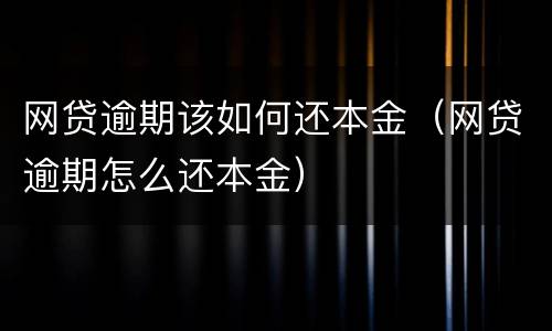 网贷逾期该如何还本金（网贷逾期怎么还本金）