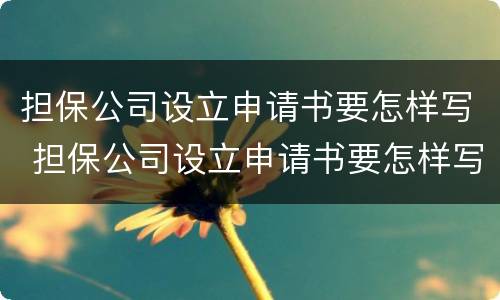 担保公司设立申请书要怎样写 担保公司设立申请书要怎样写才有效
