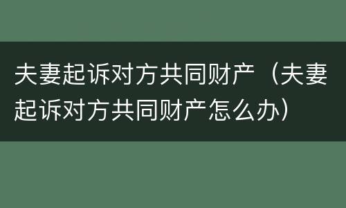 夫妻起诉对方共同财产（夫妻起诉对方共同财产怎么办）