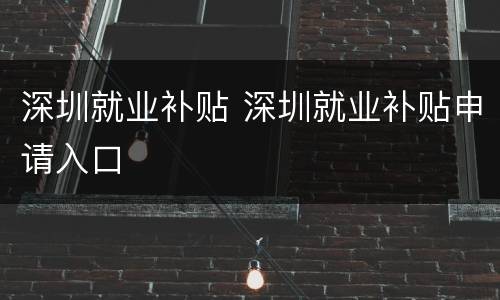 深圳就业补贴 深圳就业补贴申请入口