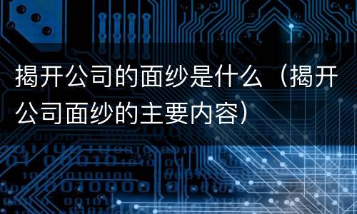 揭开公司的面纱是什么（揭开公司面纱的主要内容）