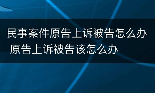 民事案件原告上诉被告怎么办 原告上诉被告该怎么办